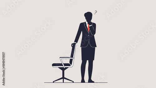 Businesswoman standing by chair in thoughtful silhouette