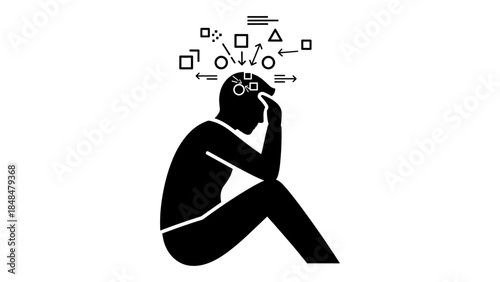 Silhouette of person with geometric mental health concept