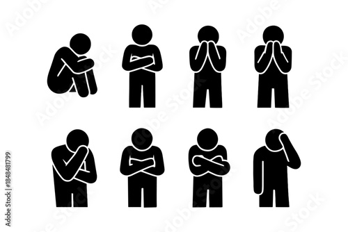 Set of silhouette stick figures expressing various emotions and postures
