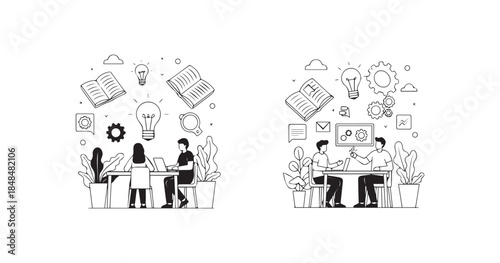 Vector illustration of a happy family of four people including a woman and boy in a house concept drawing with love and humor design