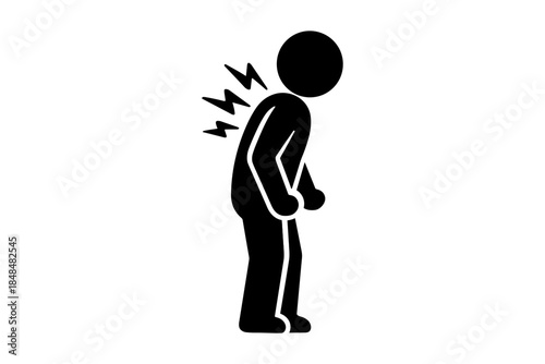 Silhouette of person bending over with back pain symbols