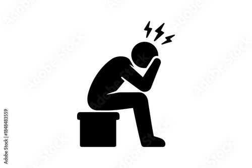 Silhouette of a person in deep thought with stress symbols