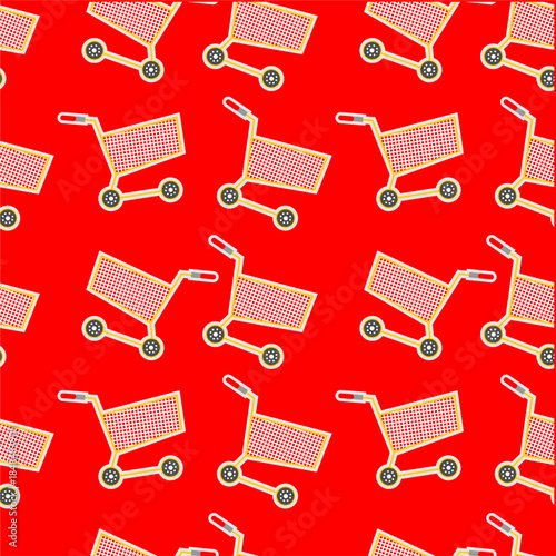 Shopping cart seamless pattern. Shopping cart pattern on red background. Shopping cart pattern icon illustration.