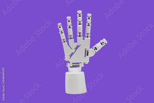 3D printed robot arm isolated on purple background