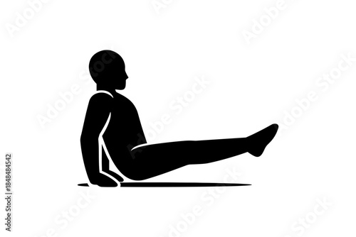 Silhouette of person performing l-sit exercise on white background