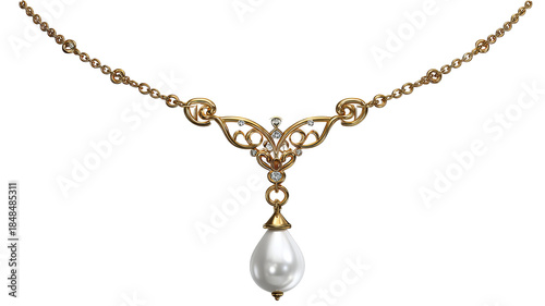 Wallpaper Mural Elegant gold necklace with white pearl pendant isolated in high resolution png style and transparent background feel, refined luxury jewelry cutout ideal for bridal designs, fashion branding. Torontodigital.ca
