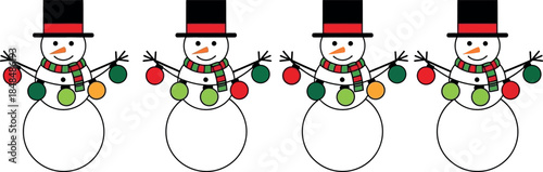 Four decorative snowman ornaments