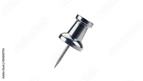 Shiny Metal Push Pin Isolated on White Background