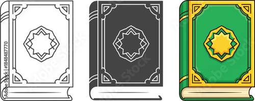 Illustration of the quran, the holy book of islam, in different styles isolated on white background, showcasing its religious significance and cultural value