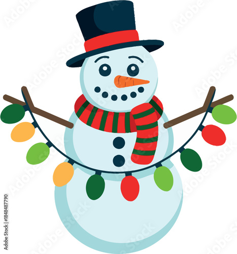 Decorated snowman with lights