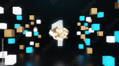 New Year Countdown 3 2 1 with Golden Confetti and Glowing Cubes Celebration