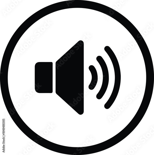 Vector Volume loud sound speaker icon button in circular frame silhouette Illustration