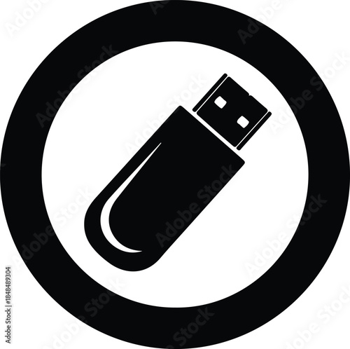 Vector Black and white minimal USB flash drive memory stick icon silhouette Illustration