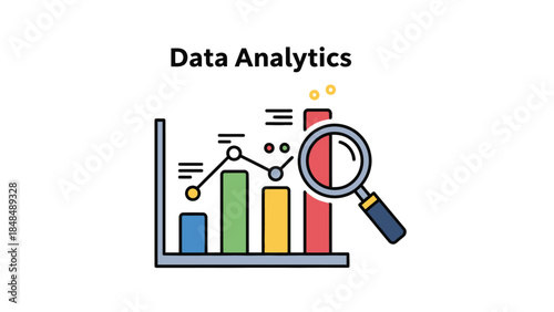 Data Analytics Chart and Magnifying Glass Icon Representing Business Growth and Research