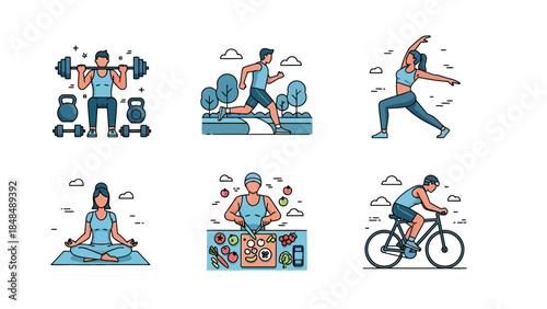 Diverse Illustrations of Health and Wellness Activities Promoting an Active and Balanced Lifestyle