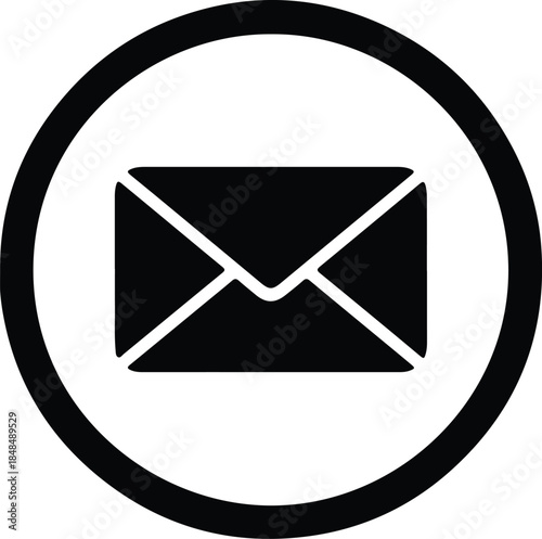 Vector Email message envelope icon symbol placed inside a round circle silhouette Illustration