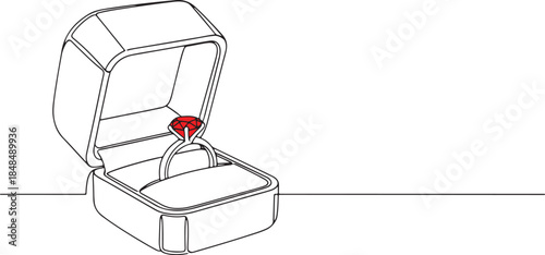Red Diamond Ring in Open Jewelry Box.