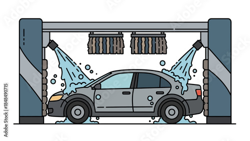Car getting washed at an automatic car wash station