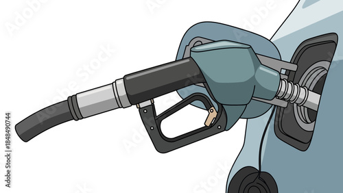 Gas pump nozzle inserted into car's fuel tank for refueling