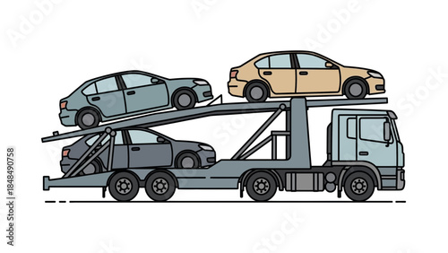 Car carrier truck transporting vehicles on two levels efficiently