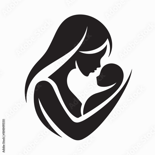 Mother and Baby Stylized Symbol Mom Hugs Design Logo Vector