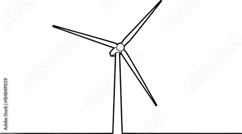 Simple black and white line art of a modern wind turbine structure isolated on a plain white background perfect for design use.