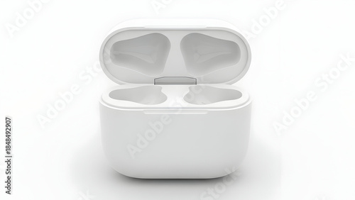 White wireless earbud charging case on white background