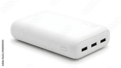 Modern white portable power bank with three usb ports