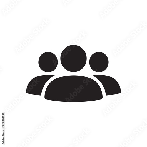 Solid icon representing a group of people, team, or multiple user accounts on white back ground
