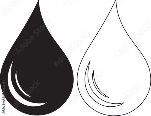 Black and white drop shapes in solid and outline styles