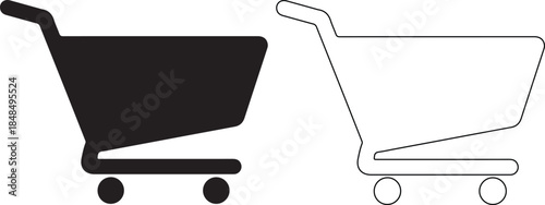 Black and white shopping cart icons on isolated