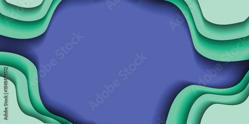 Abstract background with layered wavy green shapes framing a purple-blue center, creating a modern paper-cut style design.