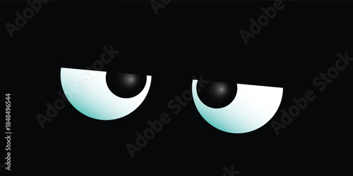 Two cartoon eyes peeking downwards from a dark background, with a suspicious or grumpy expression.