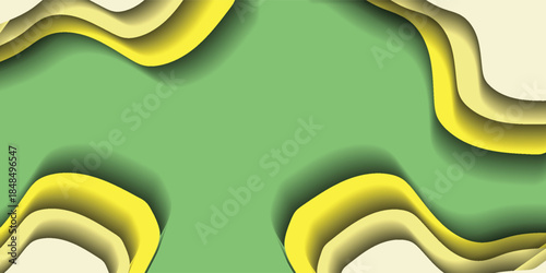 Abstract background with wavy paper cut layers in shades of green and yellow, creating a smooth, flowing design.