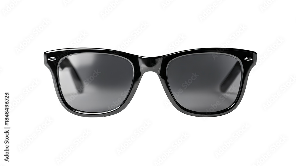 Fototapeta premium Classic black sunglasses front view isolated high resolution png style with transparent background feel, sharp clean cutout for ecommerce product mockups, fashion branding, stickers, and digital desig