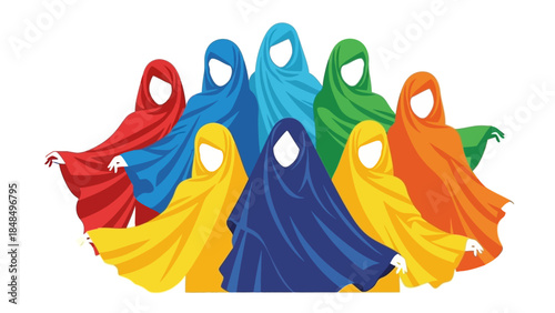 Diverse Group of Women in Colorful Hijabs Symbolizing Unity and Cultural Diversity