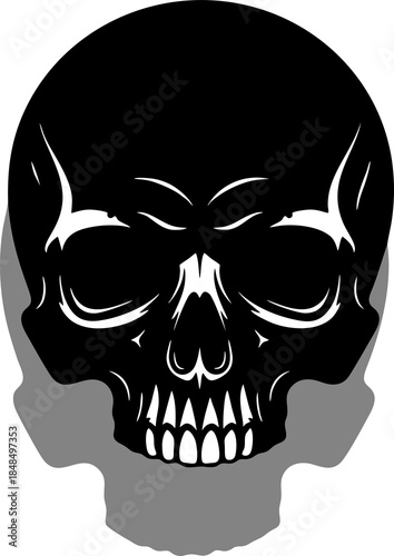 Black Skull with Horns Illustration.