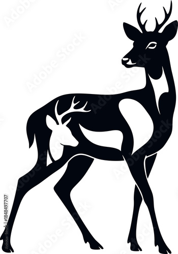 Deer Silhouette with Antlers Running.