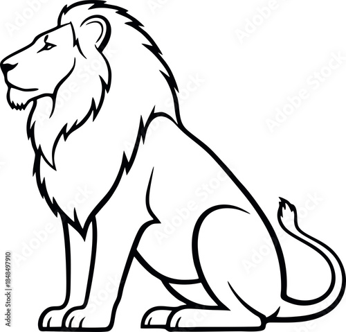 Lion Sitting Illustration Black Outline.