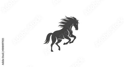 Majestic gray horse galloping with flowing mane and tail