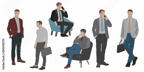 Diverse group of men in business attire illustrated in a flat vector style