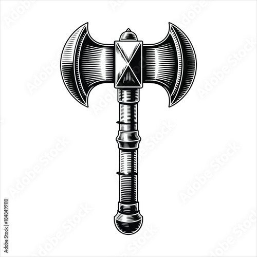 Double Headed Battle Axe - Vintage Viking Weapon Engraving