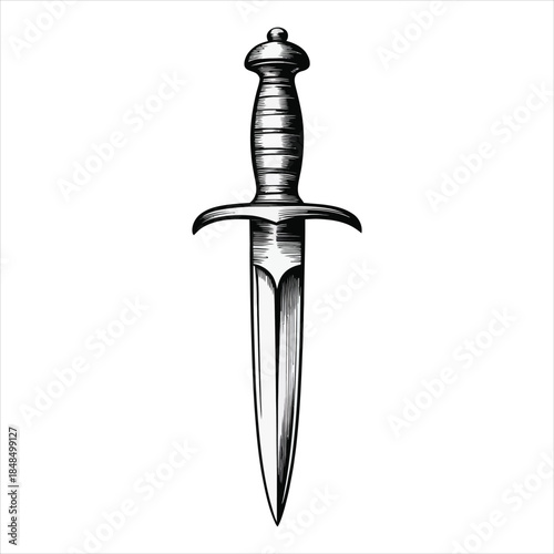 Traditional Warrior Dagger Illustration Vintage Hand Drawn Weapon Sketch