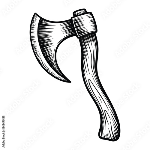 Medieval Viking Battle Axe Illustration Vintage Hand Drawn Weapon Graphic
