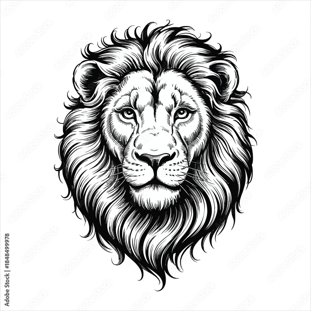 custom made wallpaper toronto digitalMajestic Lion Head Illustration - Vintage Hand Drawn Engraving Style