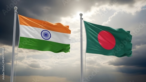 Flags of india and bangladesh side by side