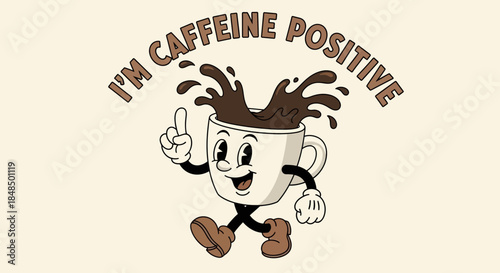 Vintage Cartoon Coffee Mug Illustration - Funny Caffeine Positive Retro Mascot
