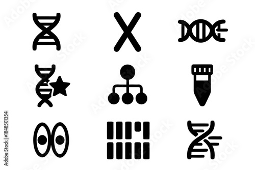 Dna chromosome structure glyph icons set vector illustration