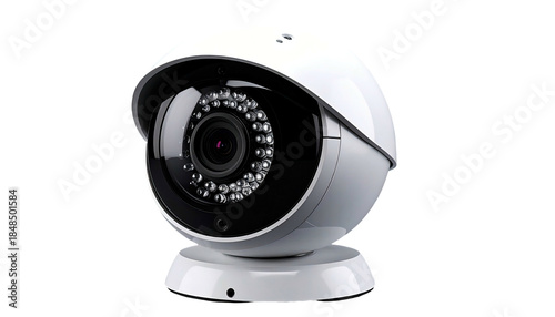 White surveillance camera with a protective dome and many LEDs