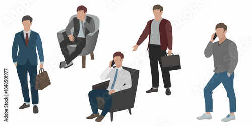 Stylized illustration of men in various casual and formal poses